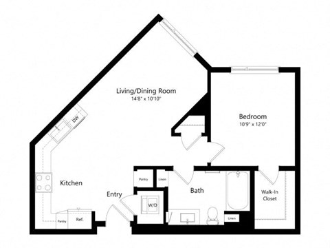 a floor plan of a living room with a bedroom and a kitchen